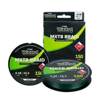 Šnúra Wizard MXT8 BRAID tmavo zelená 0,08mm 8,1kg 150m