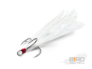 Trojháčik Delphin B!RD Hook TRIPLE / 3ks biele perie #8