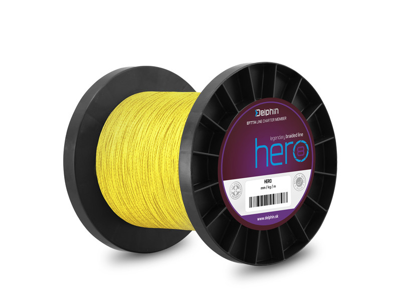 Šnúra Delphin HERO 8 / fluo žltá 0,30mm 21,40kg 1000m