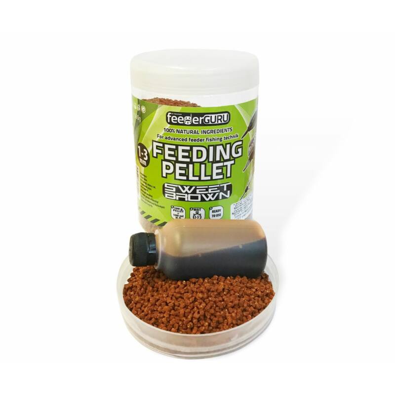 TÍMÁR Feeder Guru Feeding Pellet 1-3mm 500g+50ml Sweet brown