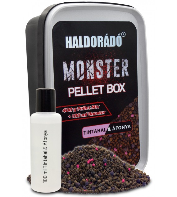 Pelety HALDORÁDÓ MONSTER Pellet Box - Kalmár-čučoriedka 400g + 10ml