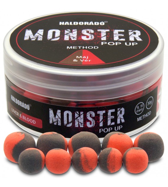 Boilies Haldorádó MONSTER Pop Up Method 9, 11 mm - Pečeň-krv