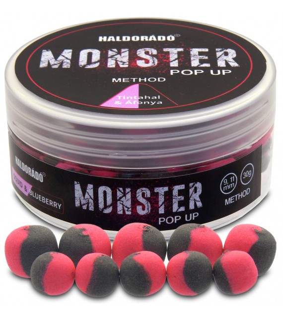 Boilies Haldorádó MONSTER Pop Up Method 9, 11 mm - Kalamáre-čučoriedka