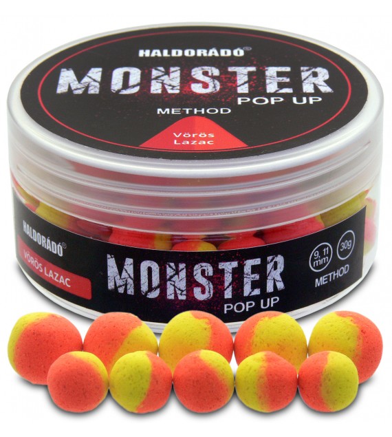 Boilies Haldorádó MONSTER Pop Up Method 9, 11 mm - Červený losos