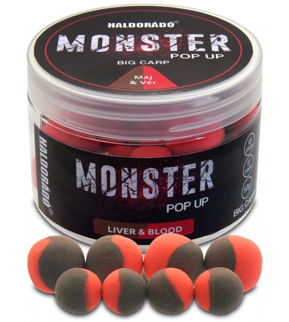 Boilies Haldorádó MONSTER Pop Up Big Carp 13, 17 mm - Pečeň-krv