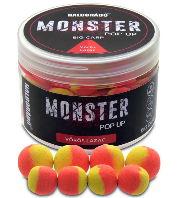 Boilies Haldorádó MONSTER Pop Up Big Carp 13, 17 mm - Červený losos