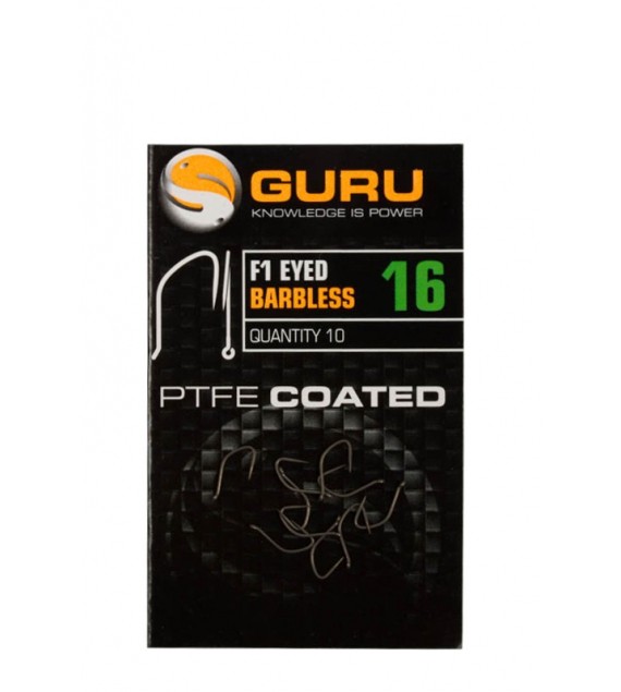 Háčiky GURU F1 Eyed Hook Size 14 (Barbless/Eyed)