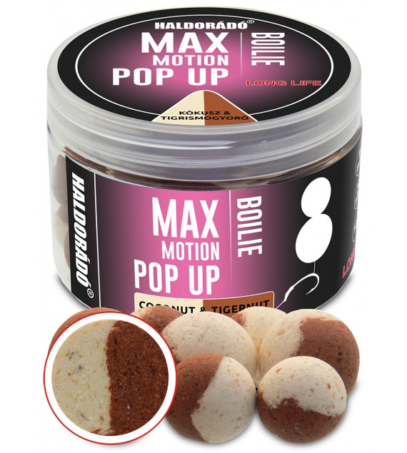 Boilies HALDORÁDÓ MAX MOTION Boilie Pop Up - Kokos a Tigrí orech 16, 20mm