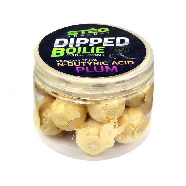 Boilies Stég Dipped boilie 100g 20mm N-Butyric Acid-Plum