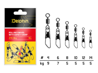Rolling swivel with safety snap DELPHIN / 10ks #6/7kg