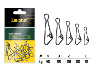 Karabínka DELPHIN Hooked snap / 10 ks #4/40kg
