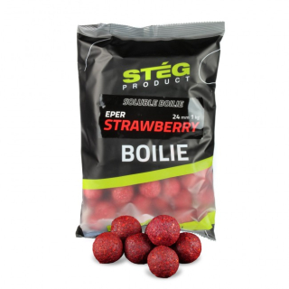 Stég Krmné rozpustné boilies Jahoda 1kg 24mm